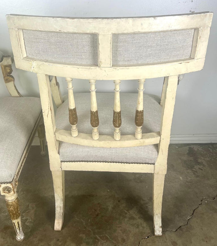 Pair of Italian Neoclassical Style Painted & Parcel Gilt Armchairs C. 1900's