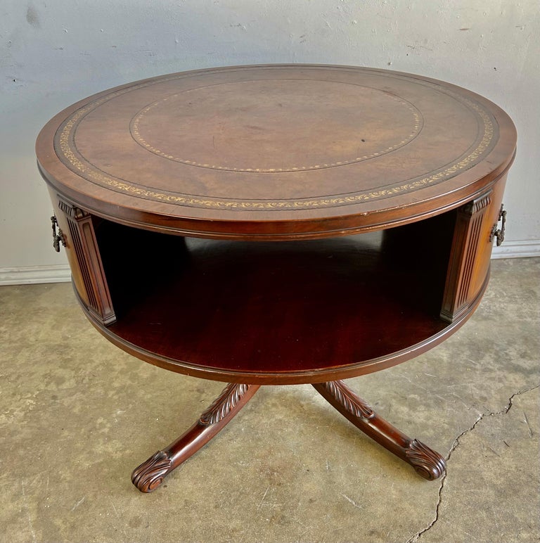 English Leather Top Drum Table C. 1930’s