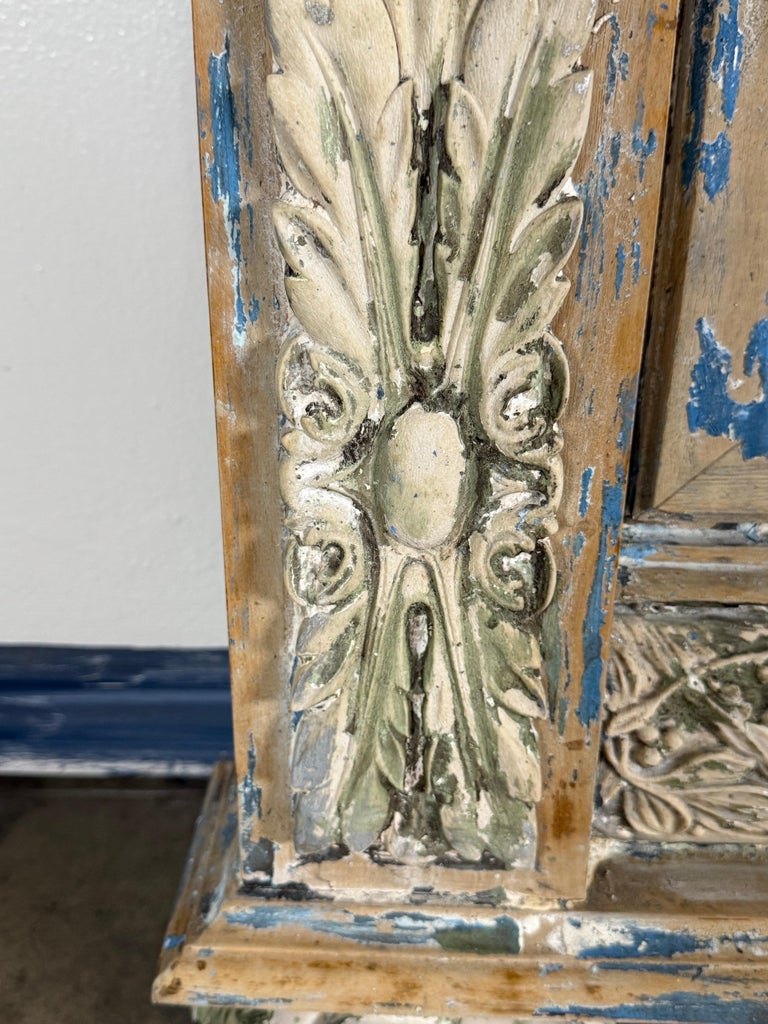 Large 19th Century French Neoclassical Trumeau Mirror with Aged Painted Finish