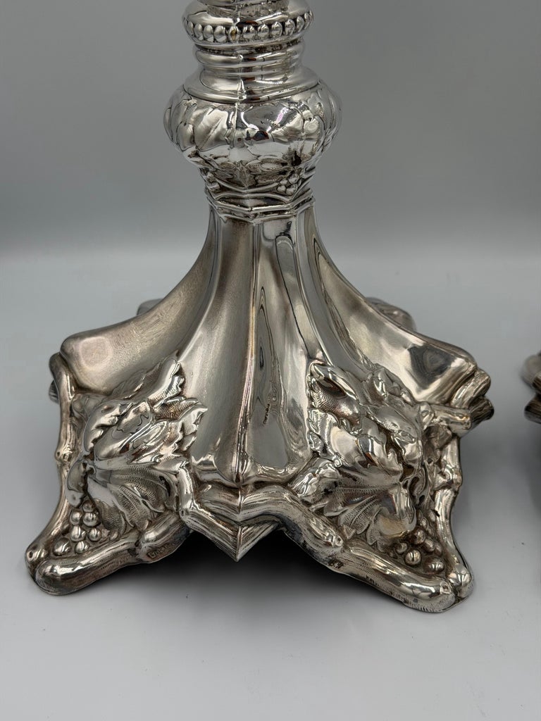 Pair of Baroque Revival Silver Candlesticks with Figural Tripod Bases