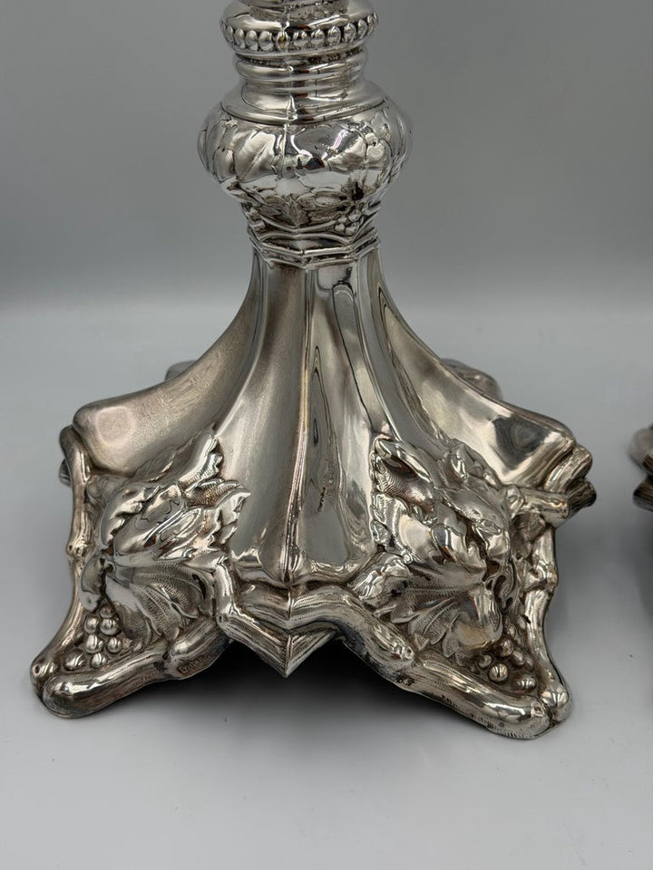 Pair of Baroque Revival Silver Candlesticks with Figural Tripod Bases