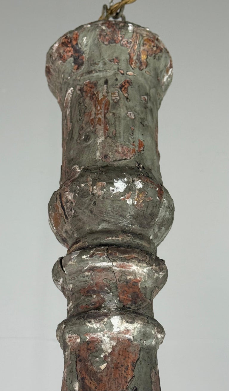 Antique European Painted Wood and Iron Six-Light Chandelier