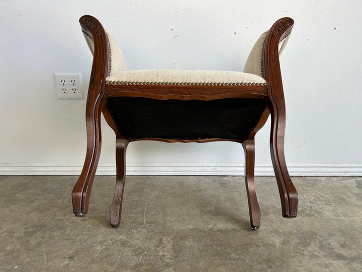 French Linen Upholstered Bench C. 1940's