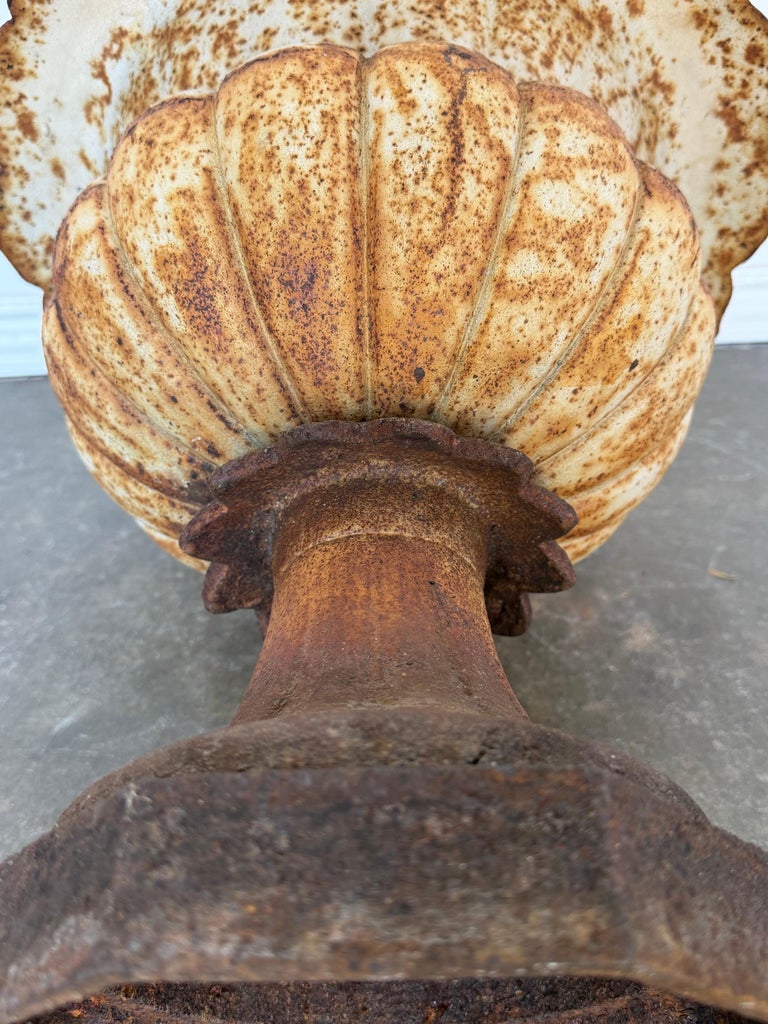 Antique French Cast Iron Garden Urn, Distressed Patina, 19th Century