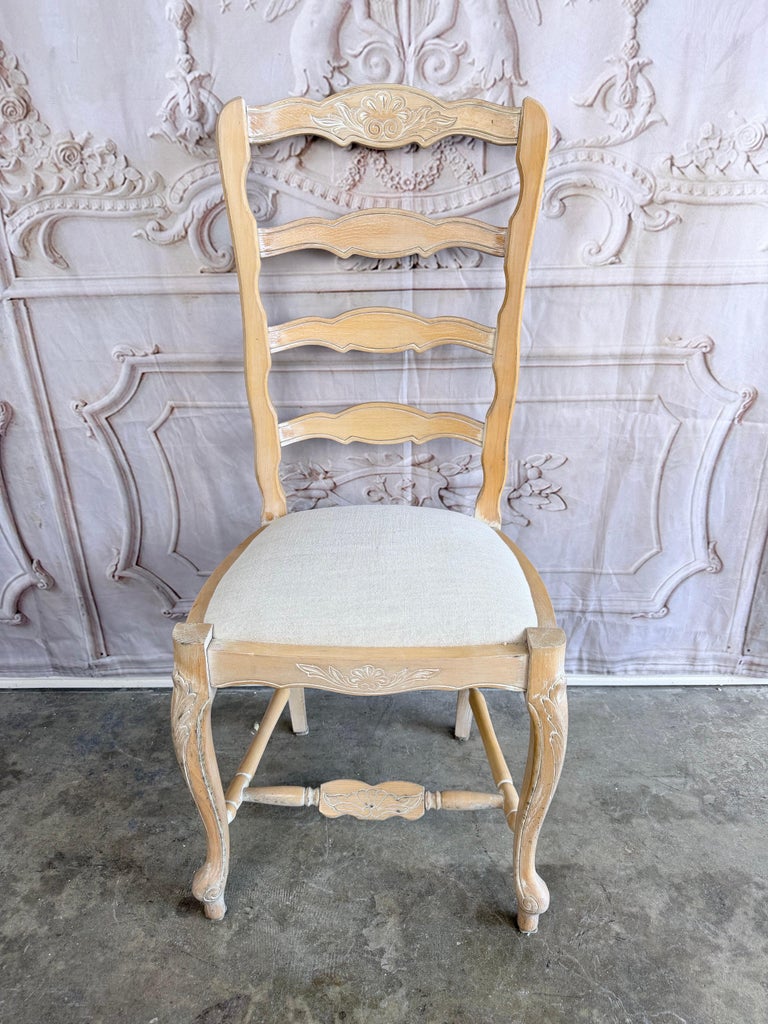 Set of 10 19th Century French Provincial Bleached Oak Ladderback Dining Chairs