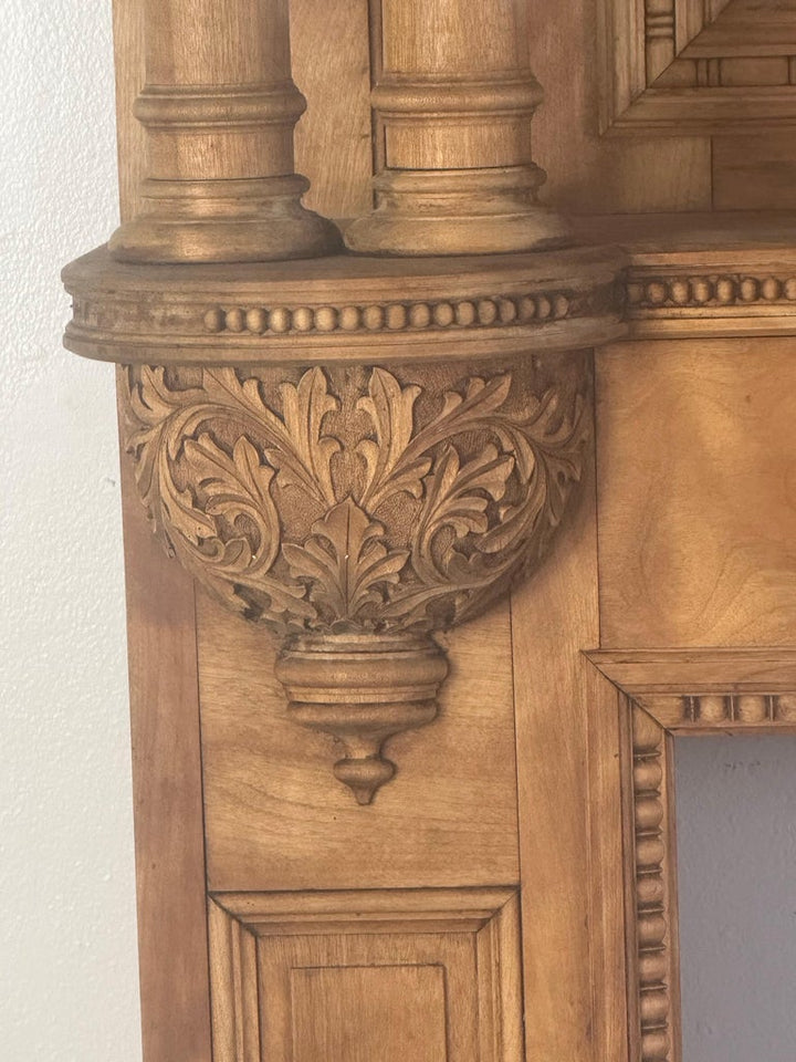 Antique Continental Architectural Wood Fireplace Mantel, 19th Century
