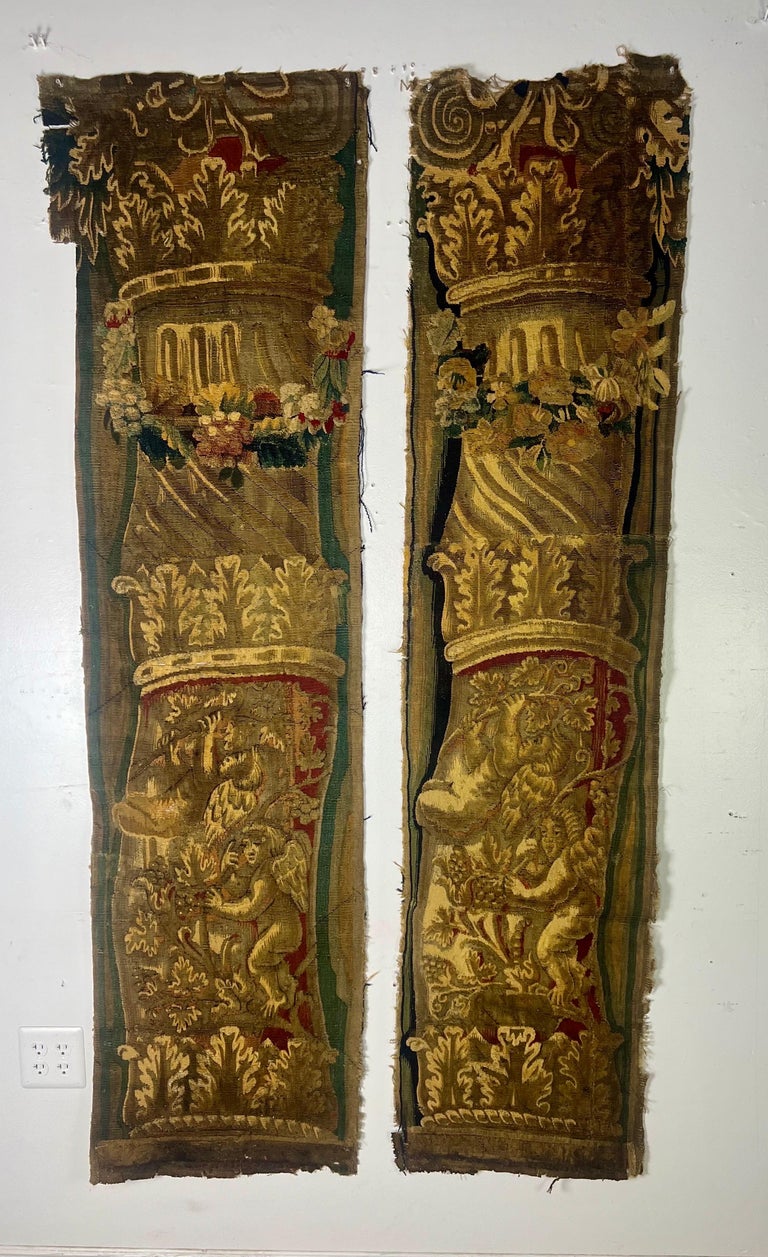 Pair of 18th C. French Tapestry Panels with Cherubs
