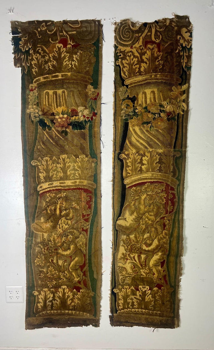 Pair of 18th C. French Tapestry Panels with Cherubs