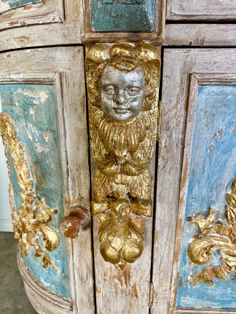 Italian Painted Carved Wood Credenza w/ Wreathes