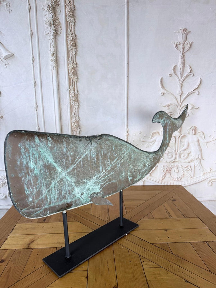 Monumental American Folk Art Copper Whale Weathervane with Verdigris Patina
