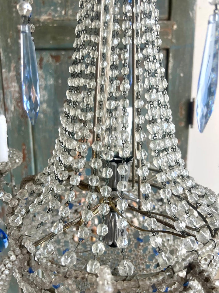 French Crystal Beaded Crystal Chandelier C. 1930's