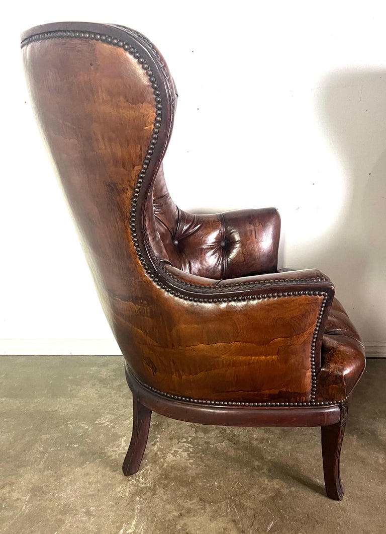 Pair of 19th Century English Leather Tufted Armchairs