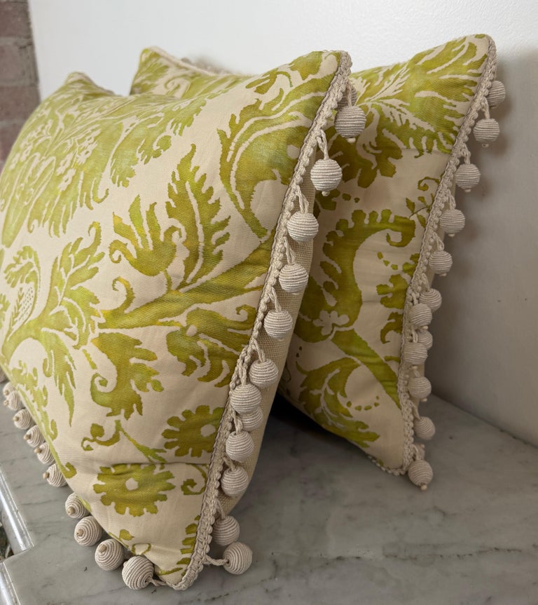 Pair of Mariano Fortuny Pillows - with Designer Pom-Pom Trim