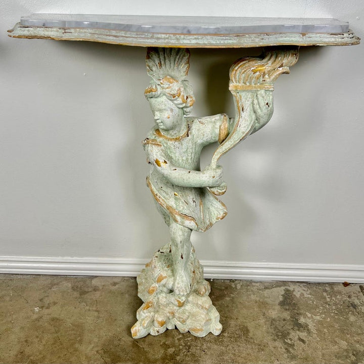 Pair of Cherub Consoles with Marble Tops, circa 1930s