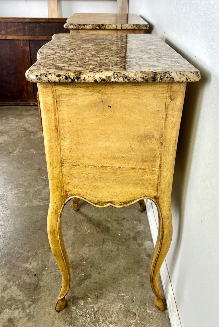 Pair of French End Table w/ Drawers and Granite Tops C. 1930's