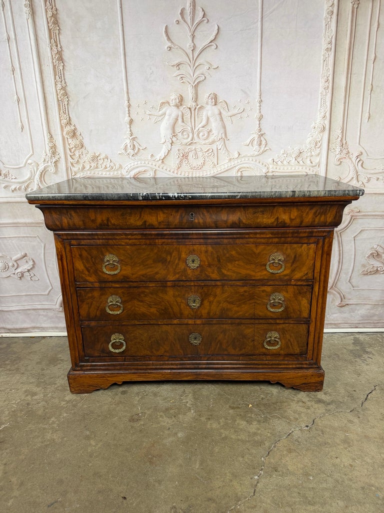 Antique French Louis Philippe Burl Walnut Commode-Marble Top