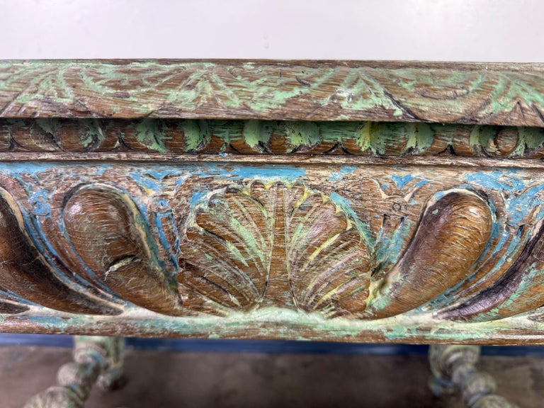Antique Spanish Colonial Style Carved Writing Table with Drawer