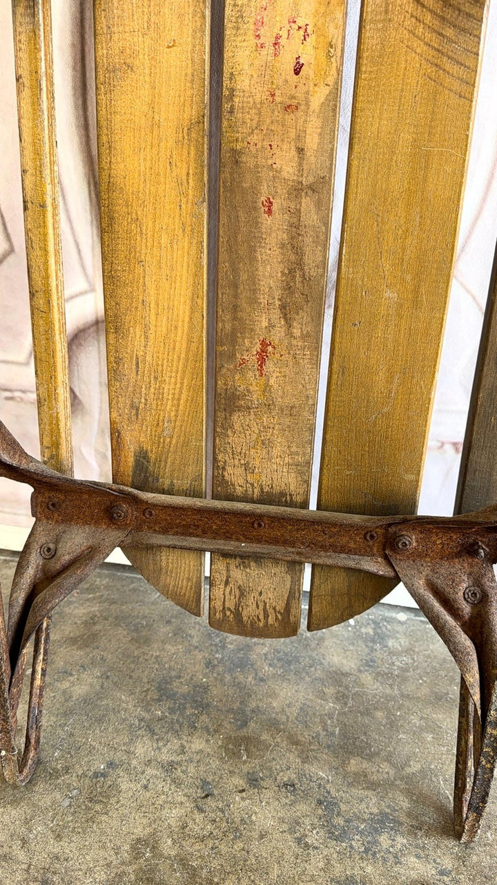 Antique American Wooden Sled with Original Red Graphics