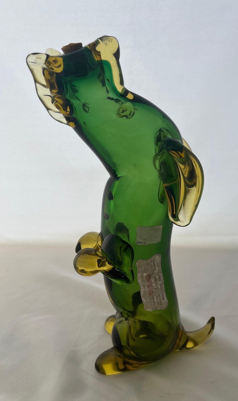 Hand Blown Italian Decanter Depicting A Dog