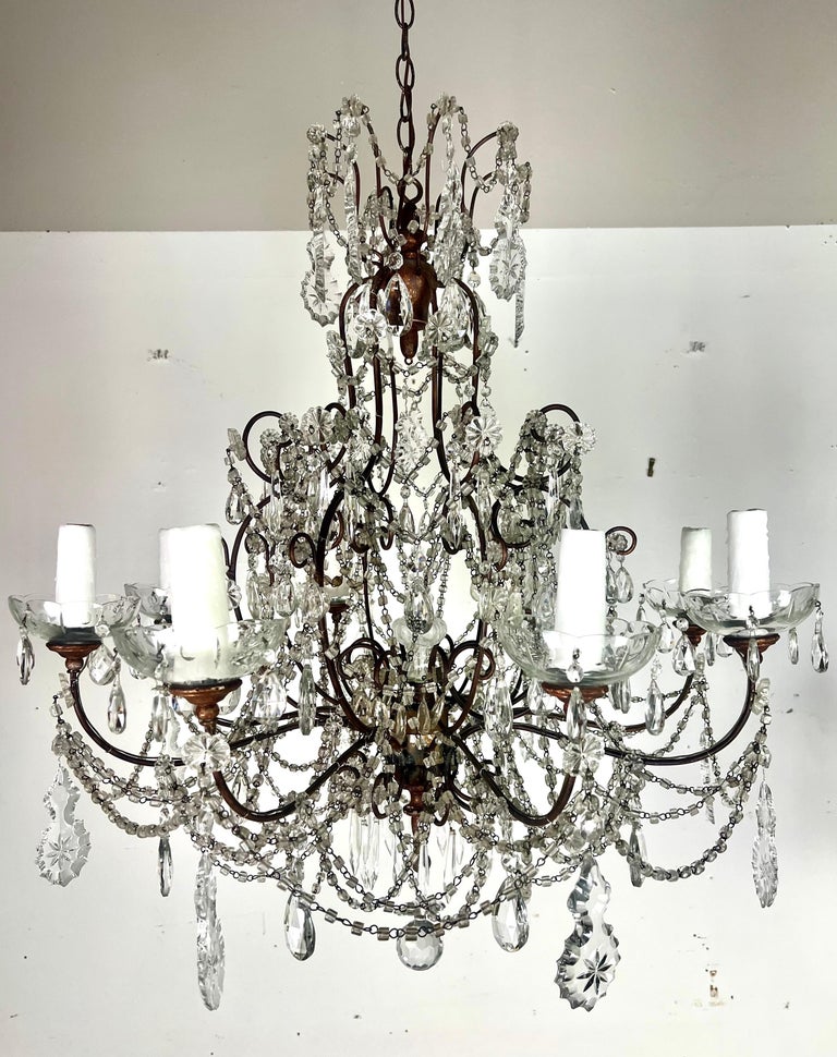 Pair of French Crystal & Beaded Chandeliers C. 1930's