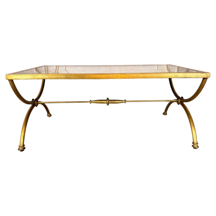 Curule Gilt Iron Coffee Table with Antiqued Mirror Top by Miamar Home