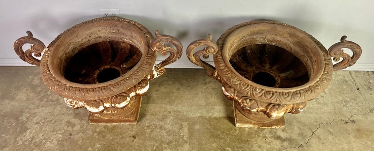 Pair of 19th Century French Cast Iron Urns