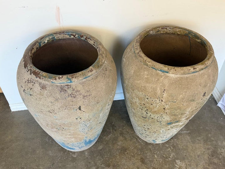 Pair of Monumental Antique Water Jars - Large with Original Turquoise Glaze
