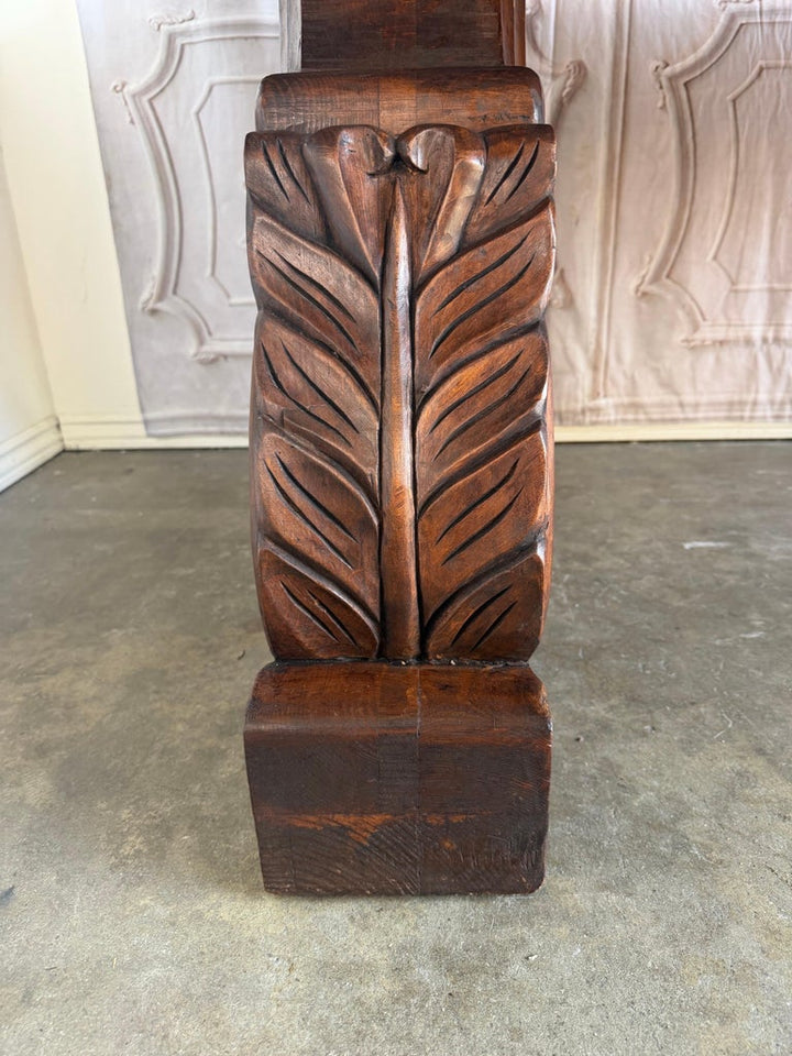Spanish Colonial Revival Walnut Dining Table with Hand-Carved Scrollo