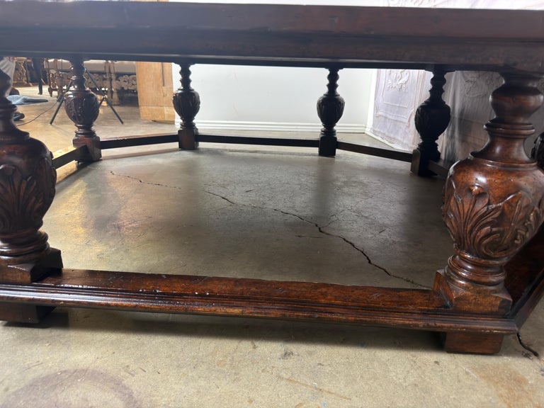 Monumental Octagonal Baroque Coffee Table with Parquetry Top