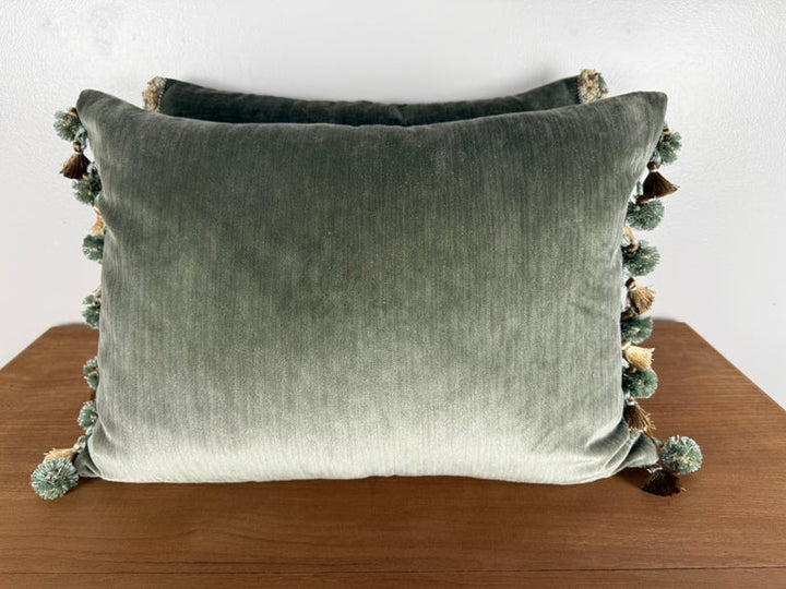 Pair of Custom Velvet Pillows with 19th-Century French Gold-Thread Appliqués