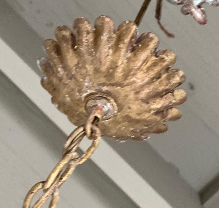 Monumental Italian Parcel-Gilt & Painted Wood-Bead Chandelier