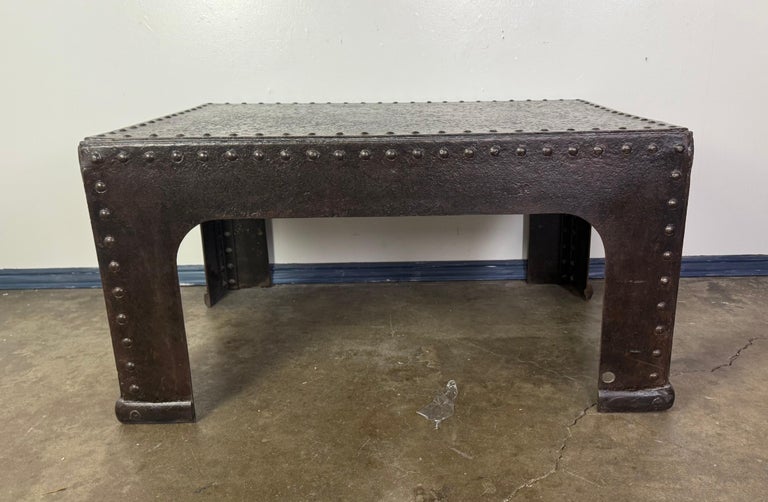 Industrial Riveted Iron Coffee Table from WWII-Era Military Tanks, 1940s