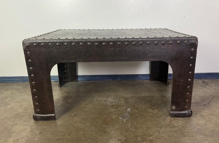 Industrial Riveted Iron Coffee Table from WWII-Era Military Tanks, 1940s