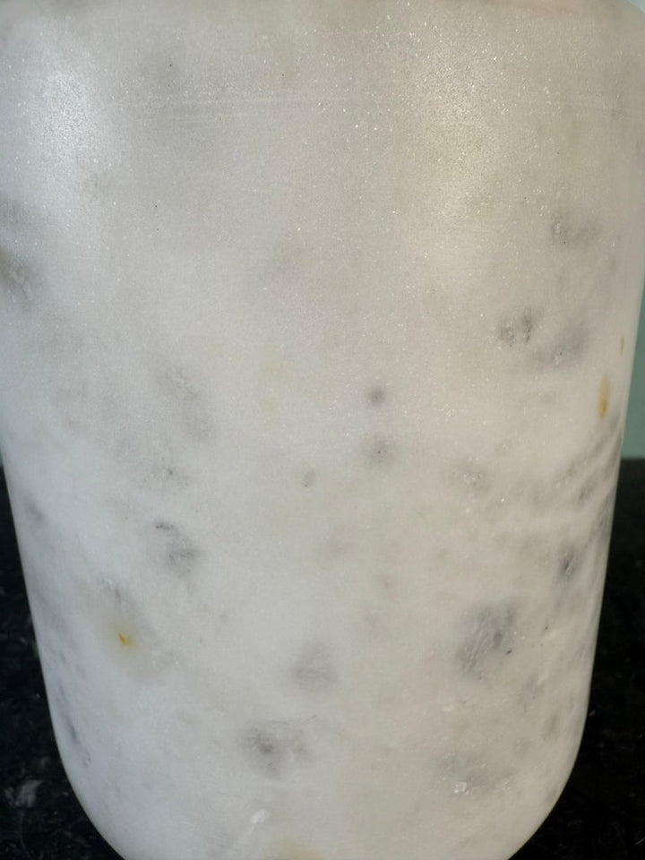 Hand-Carved Alabaster Cylinder Vessel / Urn with Soft Veining