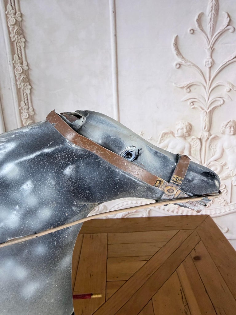 American Folk Art Painted Metal Horse & Sulky Weathervane