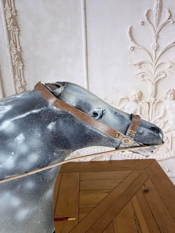 American Folk Art Painted Metal Horse & Sulky Weathervane