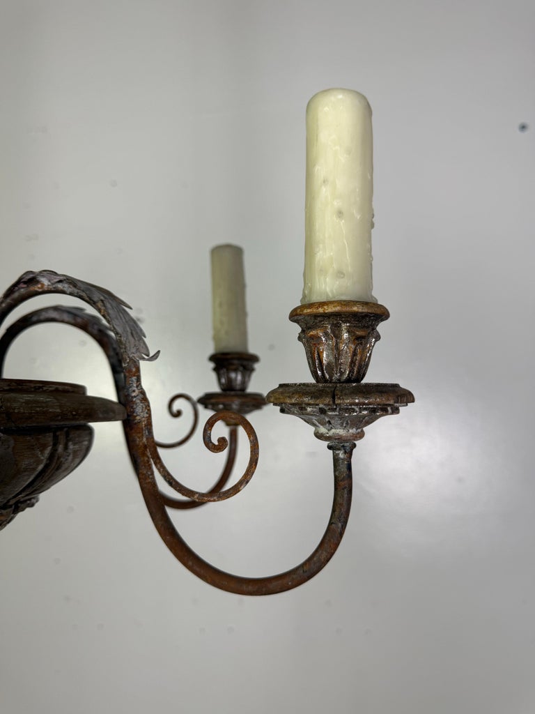 Italian Silvered Wood and Iron Six-Light Chandelier