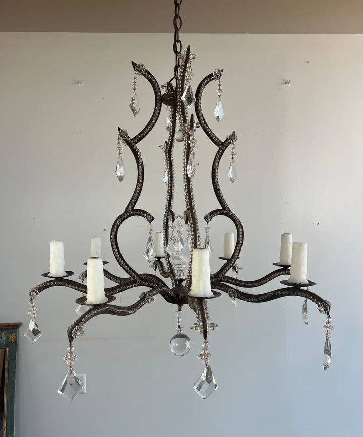 Wrought Iron Crystal Beaded Chandelier