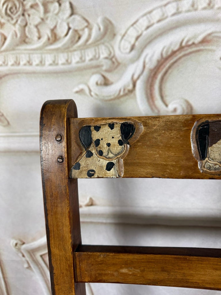 Pair of Hand-Painted Convertible Library Step Ladder Chairs with Dog Motif