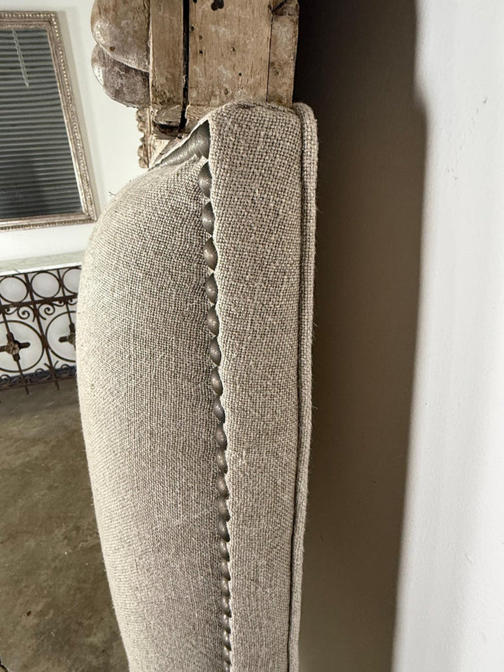 Italian Carved Linen Headboard w/ Antique Panel