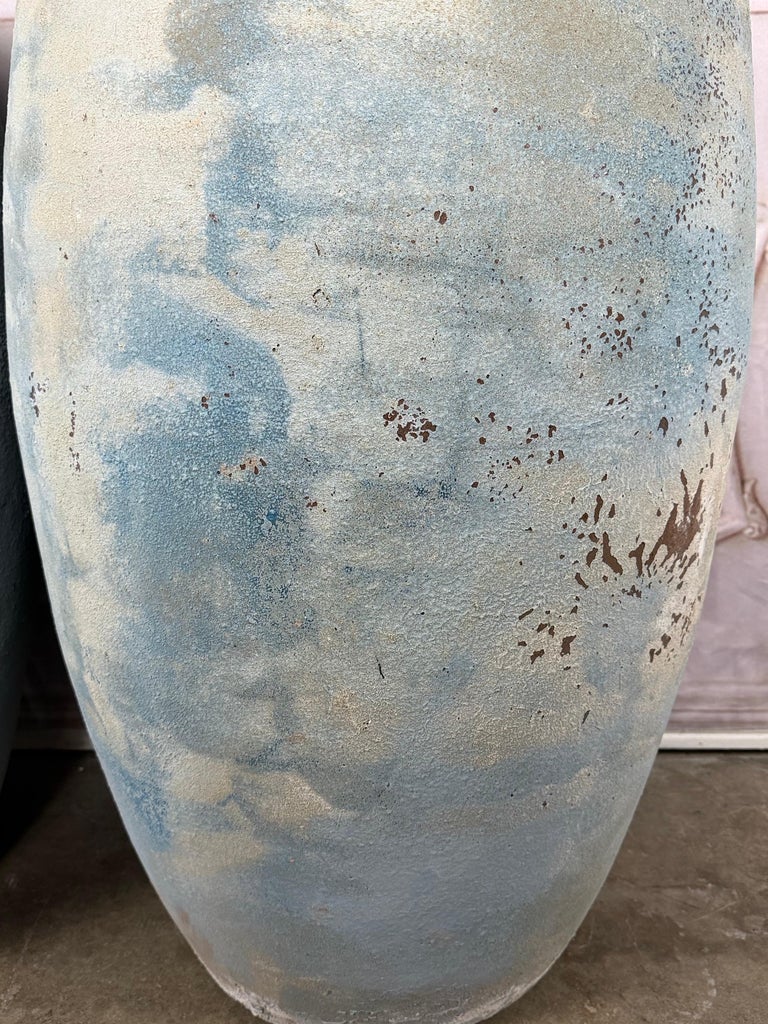 Pair of Large Atelier Vierkant Style Planters - Ocean Blue Patina Barrel Pots
