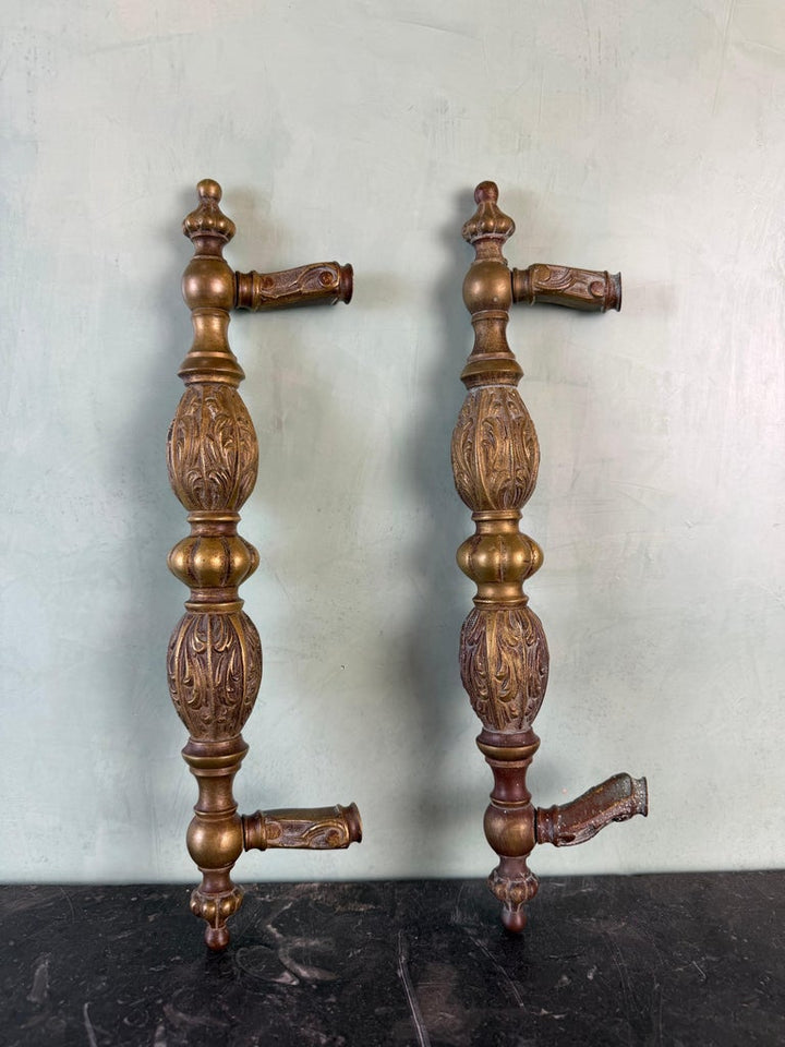 Pair of Monumental Cast Bronze Neoclassical Door Pull Handles