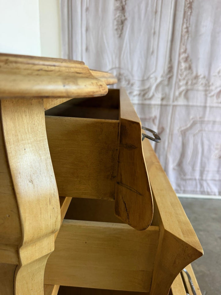 A Sculptural Dutch Bombe Commode in Bleached Maple