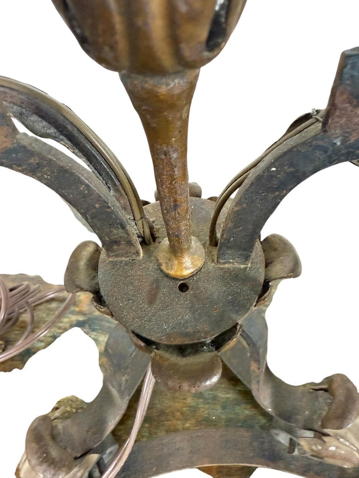 Pair of Antique Wrought Iron Two-Light Lamps