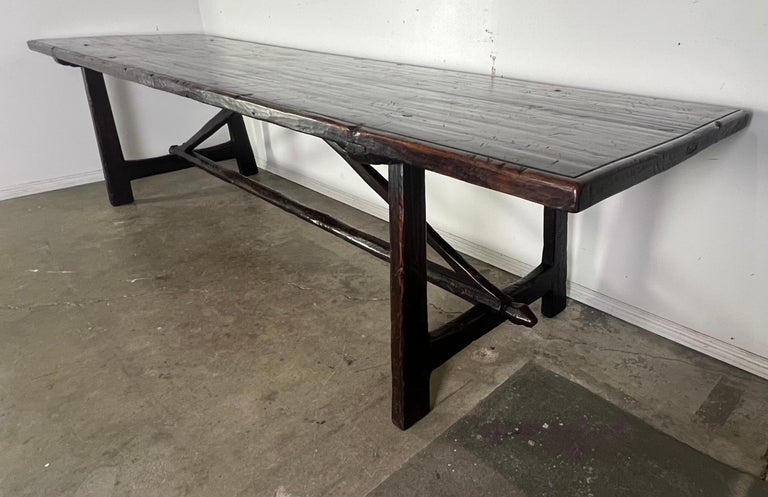 19th C. Walnut Italian Primitive Style Dining Table