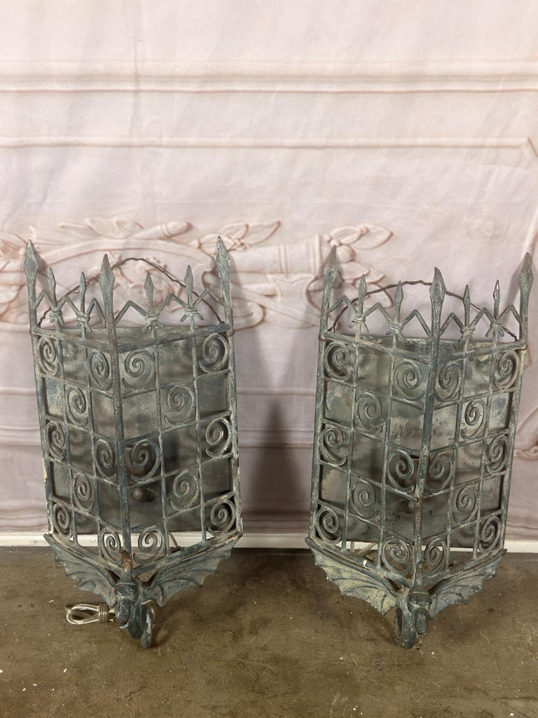 Pair of Gothic Revival Metal Iron Dragon Sconces