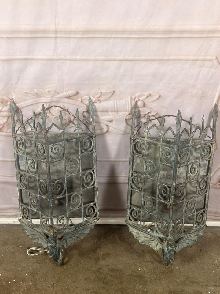 Pair of Gothic Revival Metal Iron Dragon Sconces