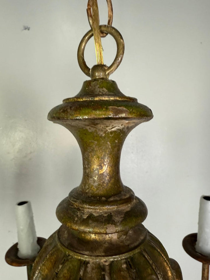 French Giltwood Chandelier w/ Wood Tassels-Pair is Available