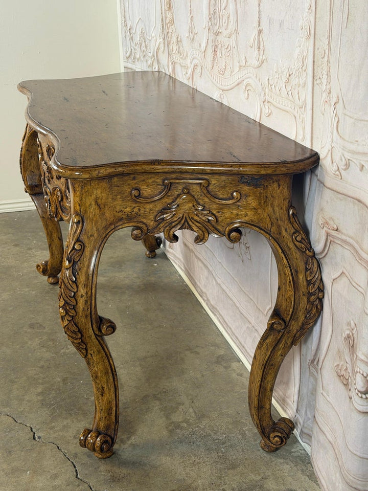 Italian Rococo Style Hand- Carved Walnut Console Table