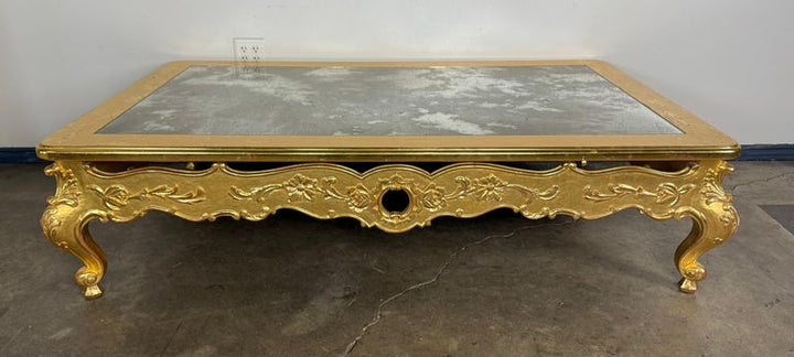 Giltwood Rococo Coffee Table with Antiqued Mirrored Top